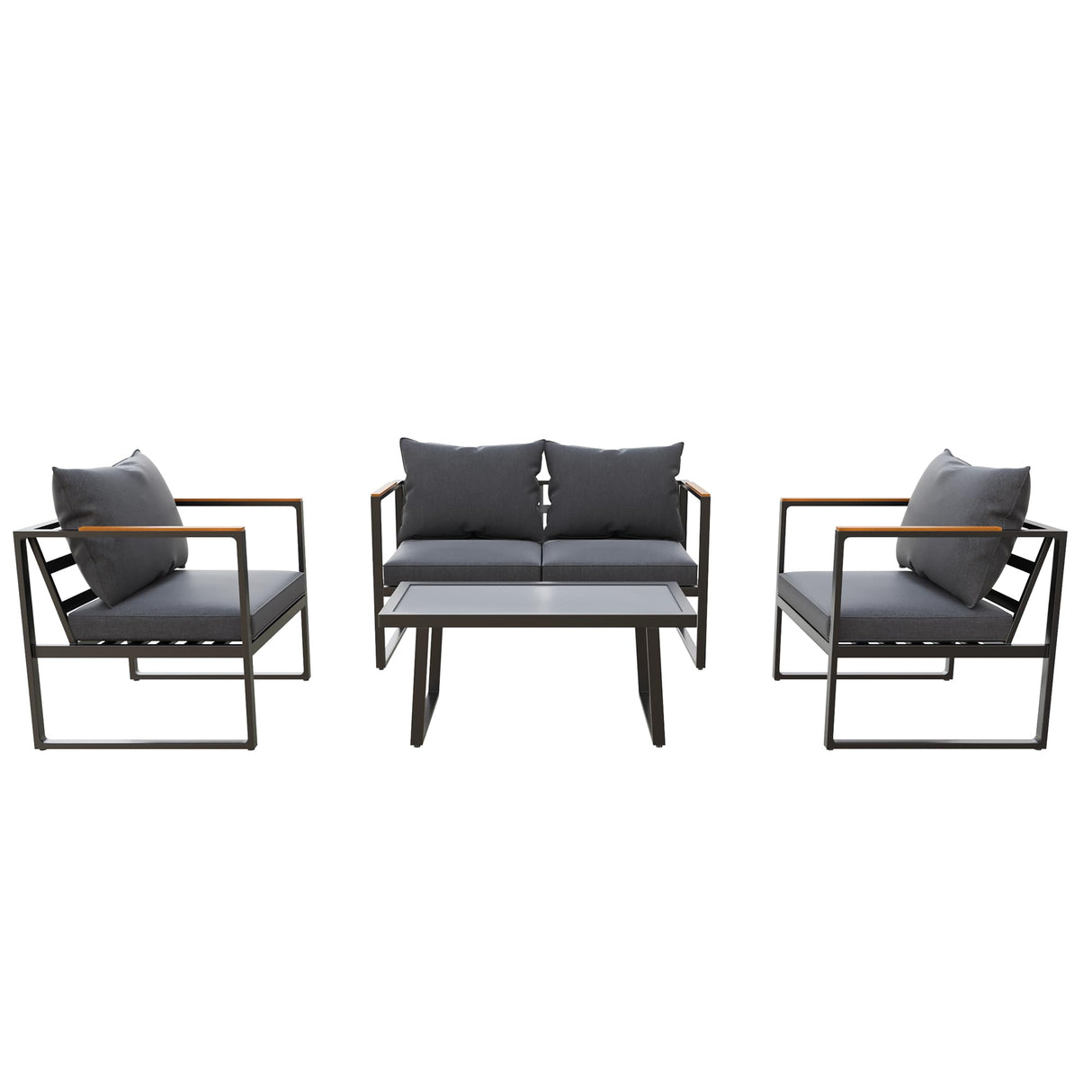 EAST OAK Patio Furniture Set, 4-Piece Outdoor Patio Set with Sofa, Removable & Washable Deep Seating Cushion, Tempered Glass Table, Outside Patio Conversation Sets, Dark Gray & Black EAST OAK