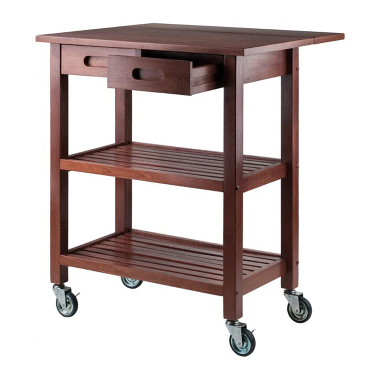 Winsome 94734 Jonathan 2 Drawer Rolling Kitchen Cart in Walnut Winsome