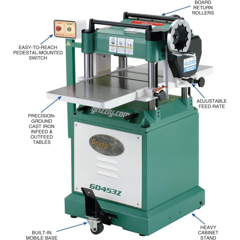 Grizzly G0453Z Planer with Spiral Cutterhead, 15-Inch Grizzly Industrial