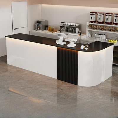 LITFAD L-Shape Reception Desk with Locker, Filing Cabinet, Manufactured Wood Checkout Counter Modern Counter for Office, Lobby, Beauty Salon, Store, White-Black - 71" L x 19.5" W x 35.5" H