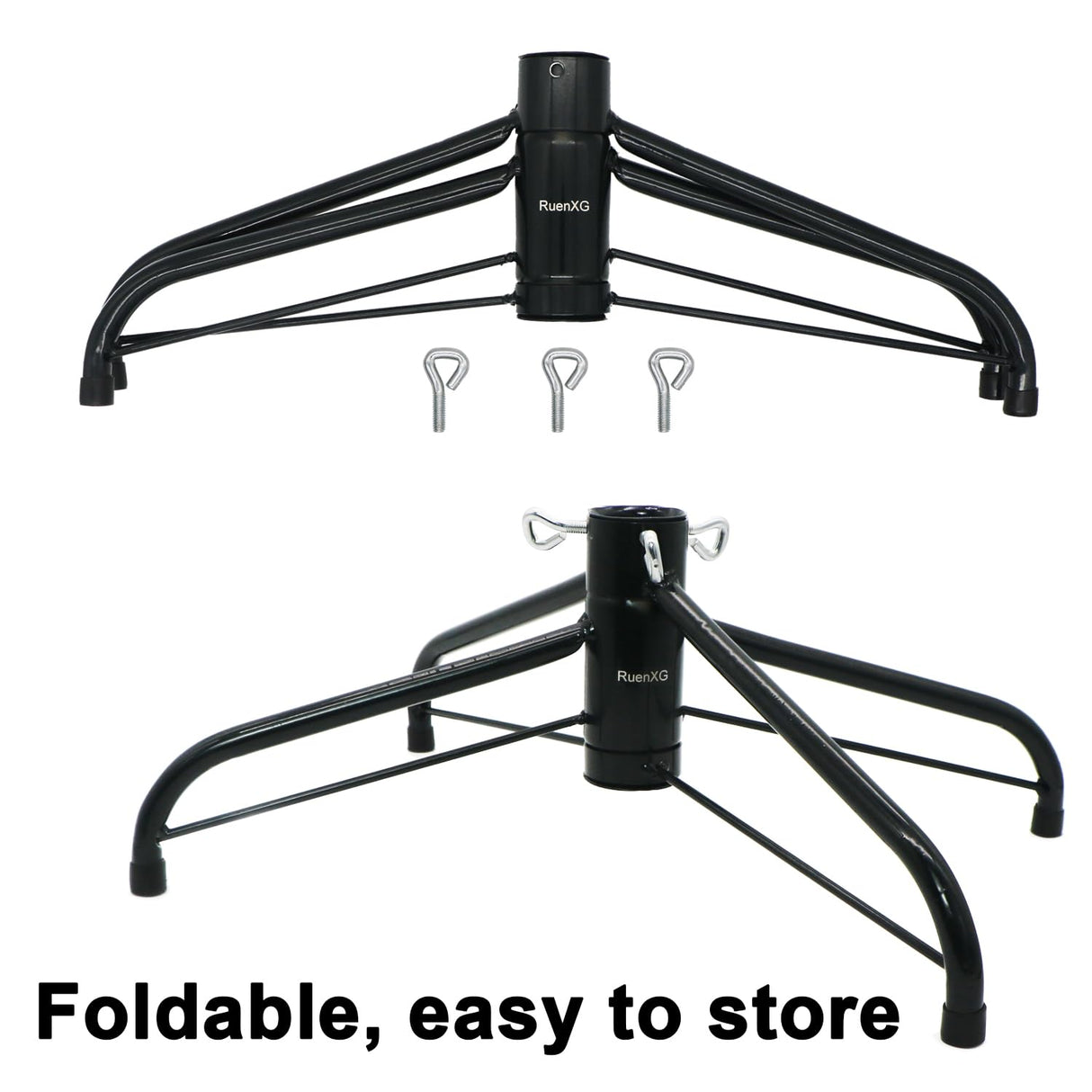 RUENXG Christmas Tree Stand Foldable Artificial Tree Holder Heavy Duty Replacement Artificial Xmas Tree Base with Water Fillable Base for 4ft to 7ft Artificial Christmas Tree,Fits 0.5-1.25 Inch Pole WoodArtSupply