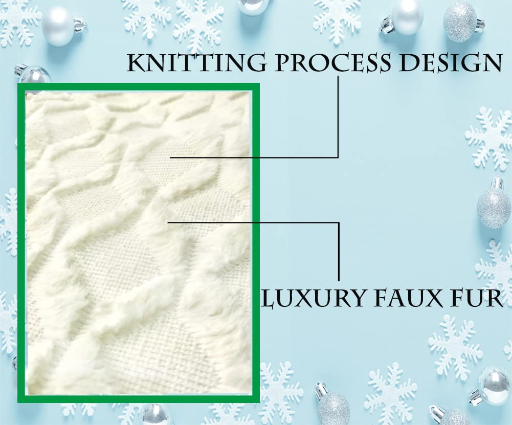 AISENO 48 Inch Christmas Tree Skirt Faux Fur with Cable Knit Knitted Thick Decoration for Merry Christmas Decorations AISENO