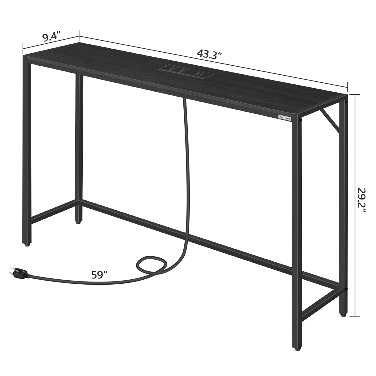 MAHANCRIS Console Table, Narrow Sofa Table, 43.3” Entrance Table with Power Station, Behind Couch Table, Simple Style, for Living Room, Hallway, Entryway, Foyer, Black CTHB112E01 MAHANCRIS