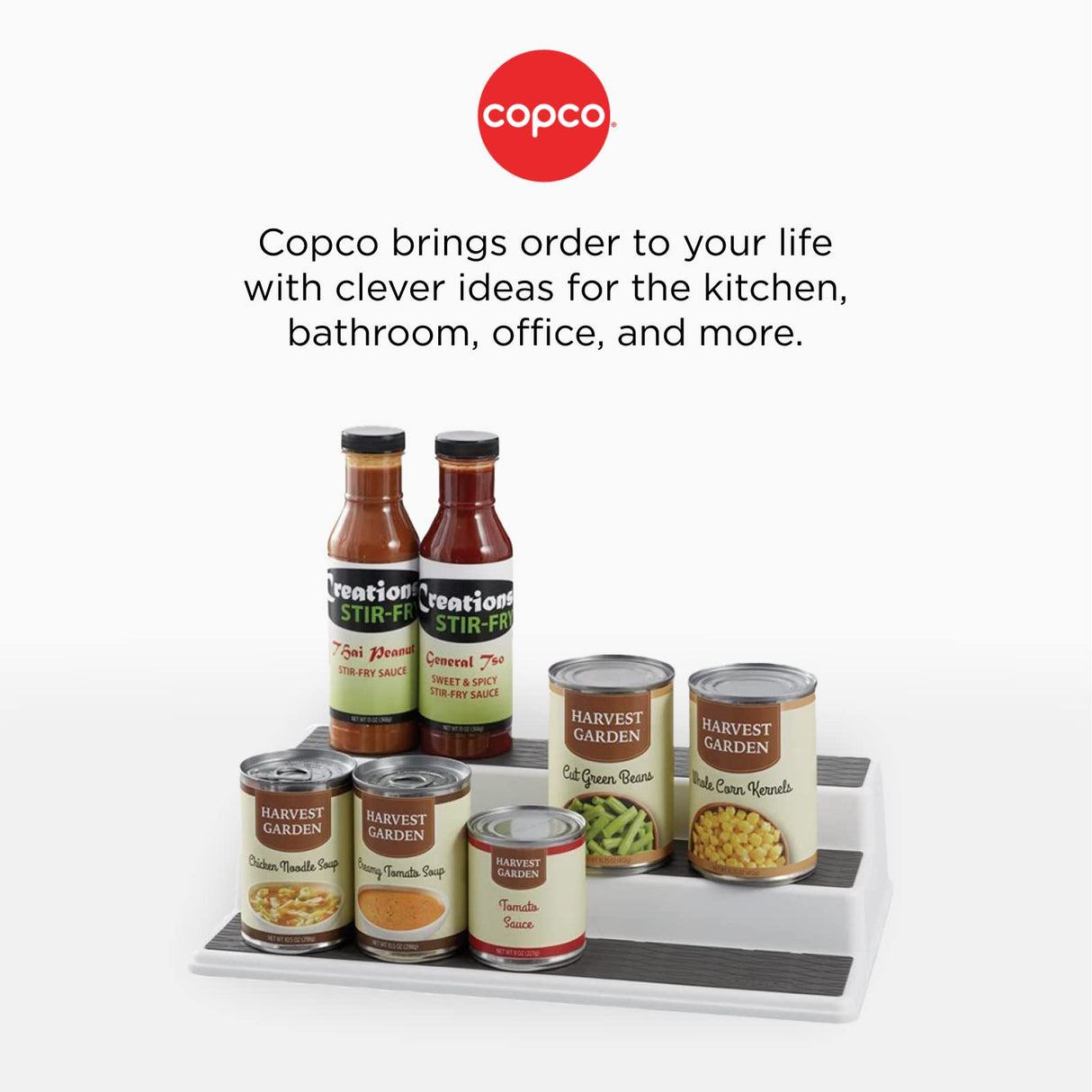 Copco Non-Skid 3-Tier Spice Pantry Kitchen Cabinet Organizer, 10-Inch, White/Gray Copco