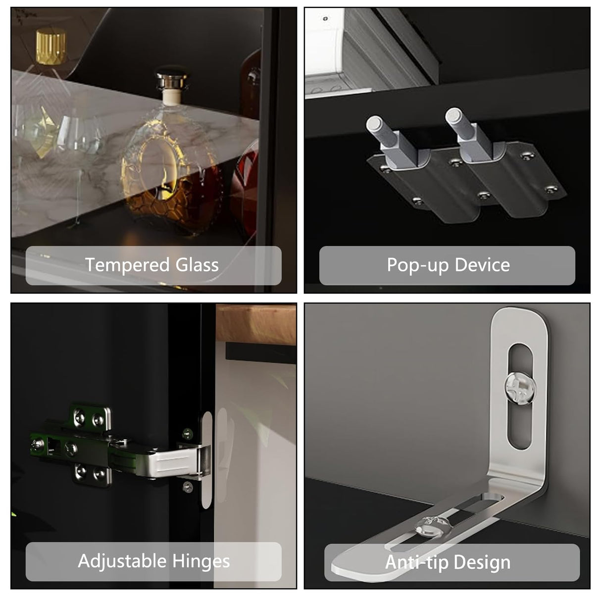 MAISONARIA Display Cabinet with Glass Doors & Lights, Curio Cabinet with 2 Shelves, Glass Display Cabinet for Living Room, Home Office, Bedroom, Black MAISONARIA