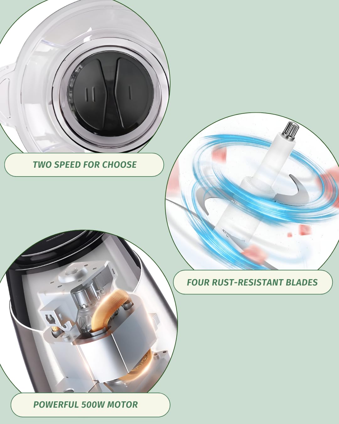 Food Processor 500W, electric chopper for kitchen meat processor, food processor 8 cup - 2L vegetable chopper stainless steel - food processor small - food chopper electric, food grinders electric Homeylon