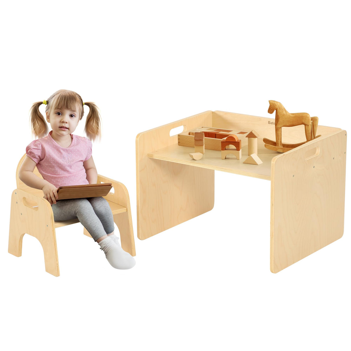 Bateso Montessori Weaning Table and Chair Set, Montessori Table and Chair Set for Toddlers, Montessori Children's Furniture for Reading, Crafts & Play, Suitable for Boys and Girls Aged 1-3 Years. Bateso