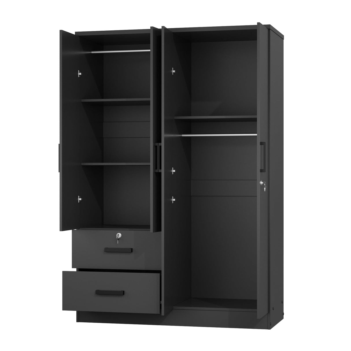 Woodpeckers Furniture And Mattress 4 Doors Wardrobe 2 Drawers with Shelves 72" high (Black) Woodpeckers Furniture And Mattress