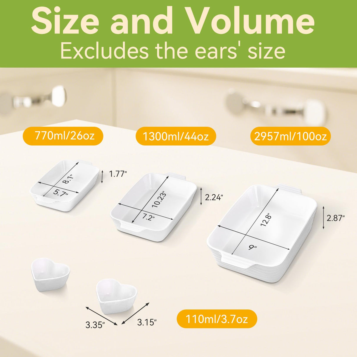 Baking Dish for Oven Casserole Dishes Bakeware Set With Ramekin Ceramic Lasagna Pan 9×12.8 Inch Large Deep Baking Dishes Rectangular Non-Stick Baking Pans for Kitchen Baking and Roasting White RUYOLIKS