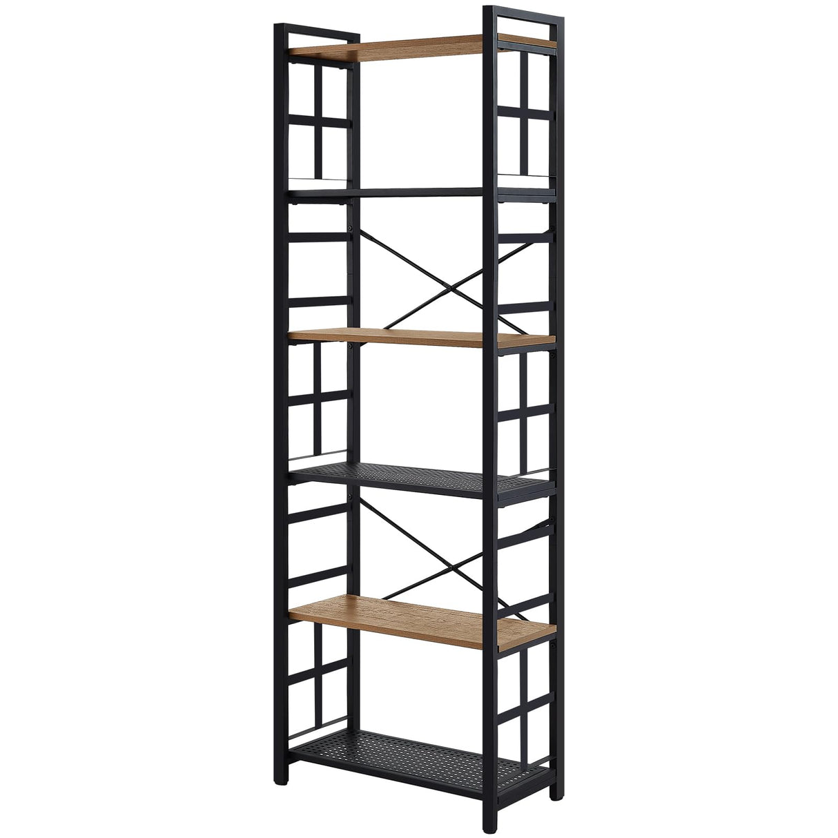 HOMBAZAAR 6-Tier Industrial Bookshelf with Metal Frame in Rustic Brown HOMBAZAAR