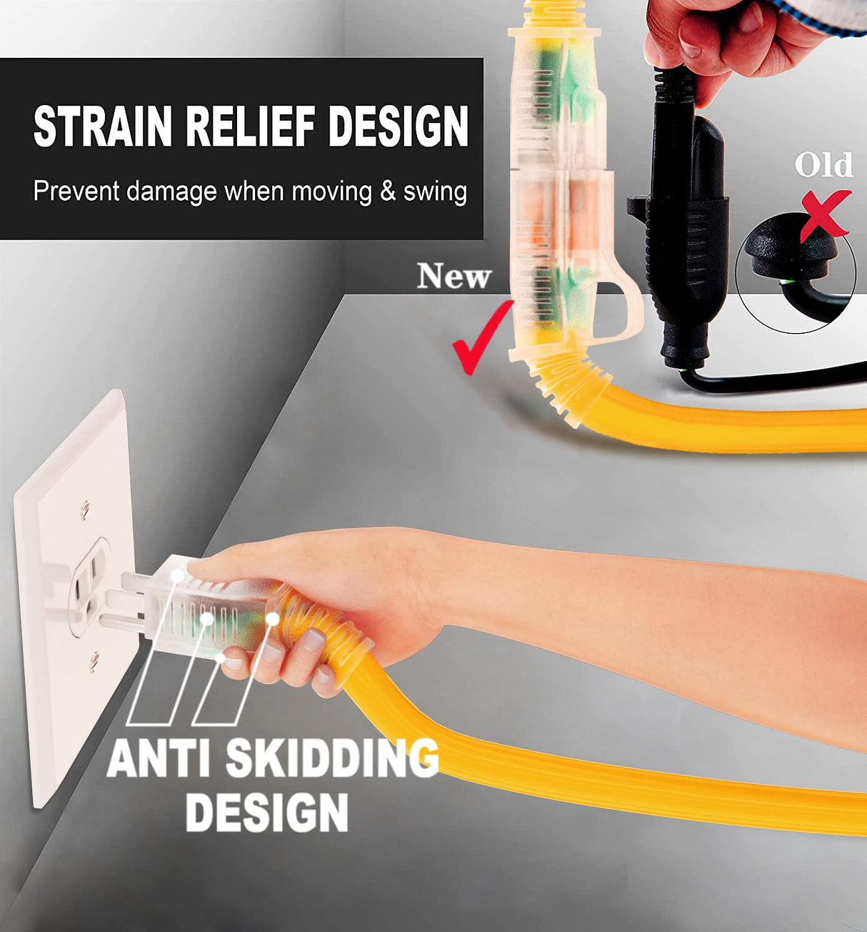 HUANCHAIN 12/3 Gauge Heavy Duty Outdoor Extension Cord 75 ft Waterproof with Lighted end, Flexible Cold-Resistant 3 Prong Electric Cord Outside, 15Amp 1875W 12AWG SJTW, Yellow, ETL huanchain