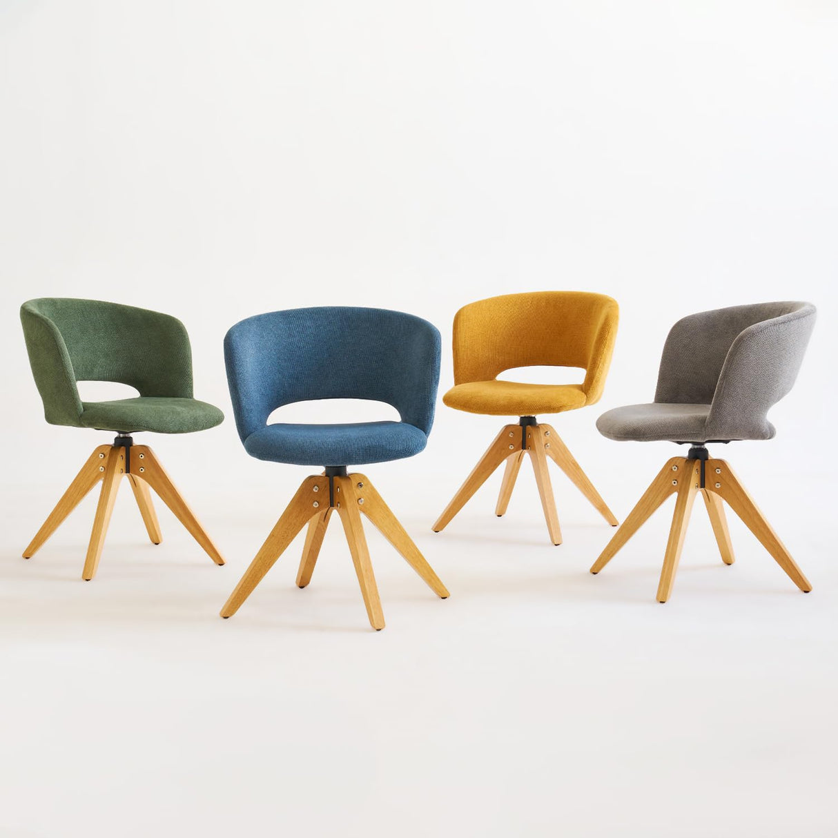 GrandNoor Mid Century Modern Swivel Accent Chair with Solid Wood Legs, Home Office Desk Chair No Wheels, Makeup Chair for Vanity, Upholstered Chair for Bedroom, Blue GrandNoor