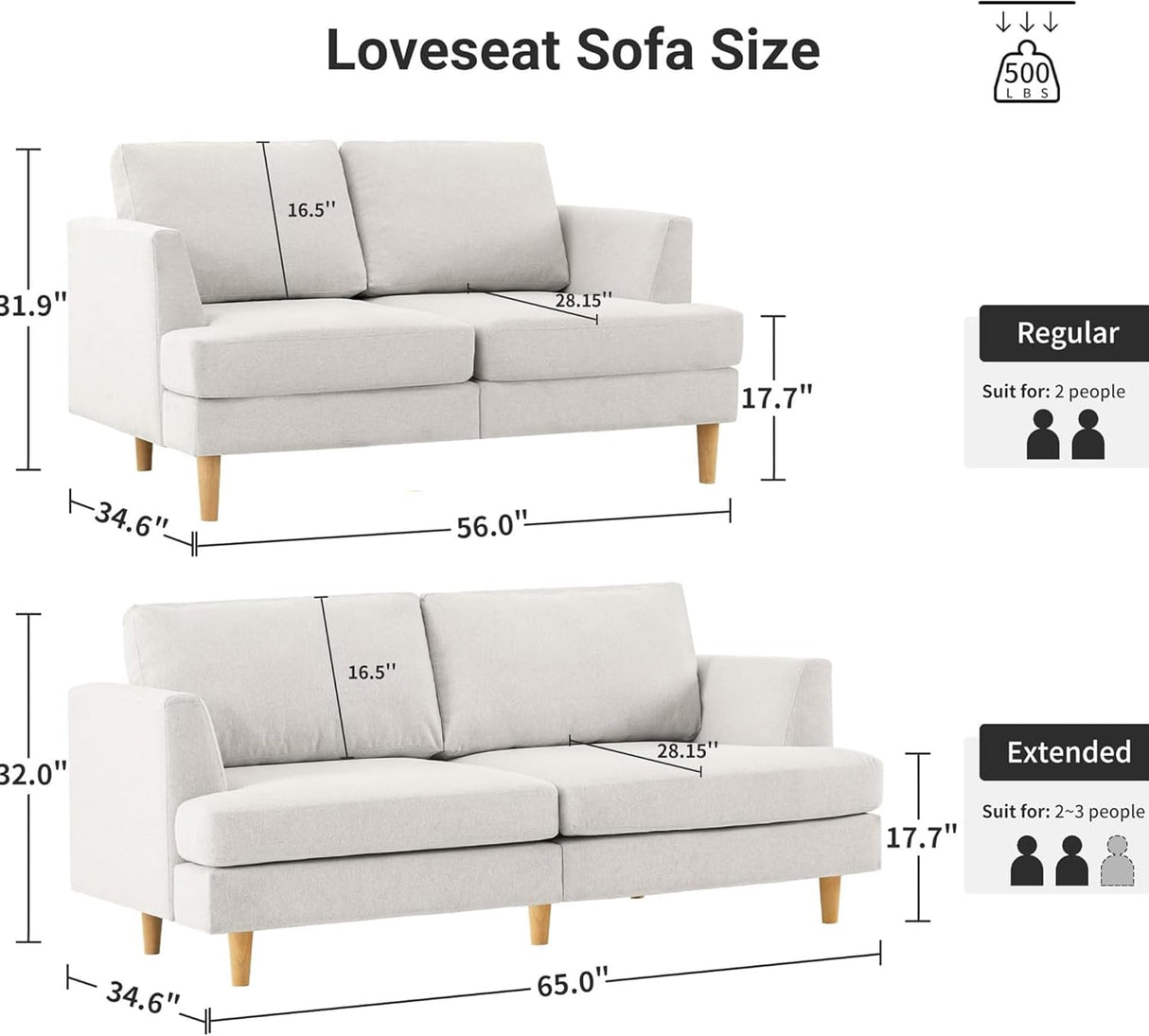 Busaurus Loveseat Sofa 56", Small Couches for Small Spaces, Mid Century Love Seat Couches for Living Room, Upholstered 2-Seater Small Couch for Bedroom, Apartment, Beige Busaurus