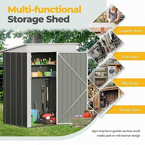Furniwell Outdoor Storage Shed, Metal Garden Sheds Outdoor Storage House with Single Lockable Door for Backyard Patio Lawn (Gray, 5 x 3 FT) Furniwell