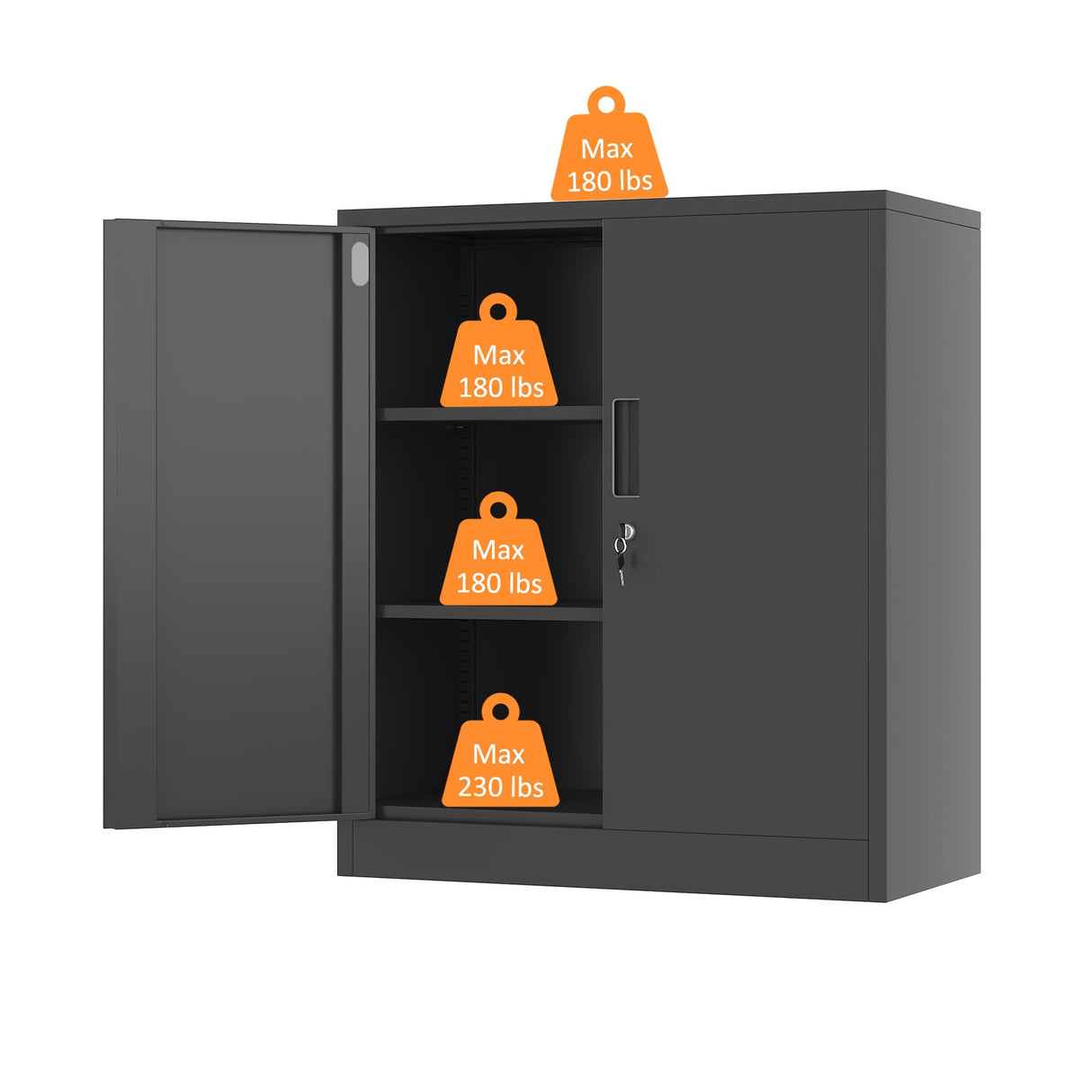 JINKUR Metal Storage Cabinet with Locking Doors and 2 Adjustable Shelves, Small Lockable Steel Storage Cabinets for Home Office Garage Kitchen Pantry (Black) JINKUR