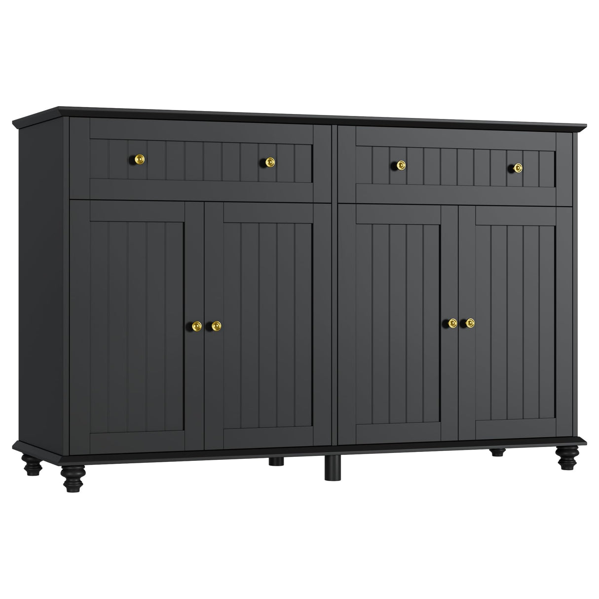 finetones Buffet Cabinet with Storage, 55.1” Large Sideboard Buffet Cabinet, Black Kitchen Cabinet Display Cabinet with 2 Drawers and 4 Doors, Wood Coffee Bar Cabinet for Kitchen Dining Room finetones