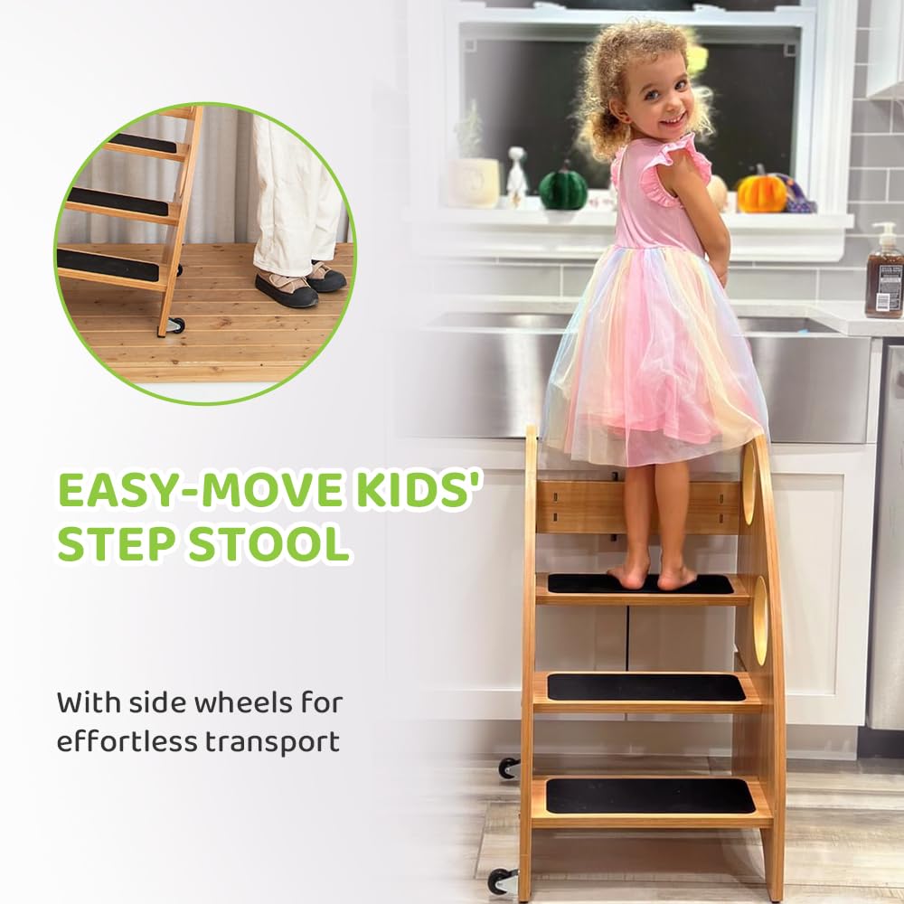 StrongTek Toddler Step Stool for Kitchen and Bathroom, Kids Step Stool for Learning, Toddler Kitchen Stool Helper, and Toddler Standing Tower - 28" High, with Wheels and Handles, 350 lbs Capacity StrongTek