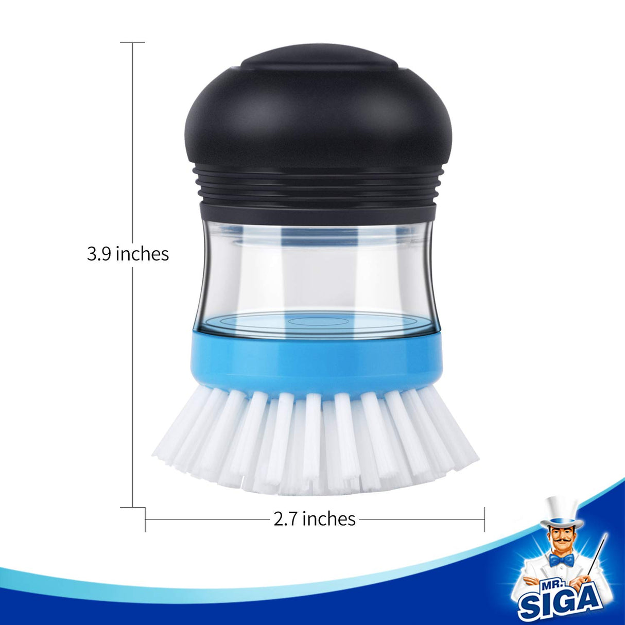 MR.SIGA Soap Dispensing Palm Brush, Kitchen Brush for Dish Pot Pan Sink Cleaning, Pack of 2, Navy/Blue MR.SIGA