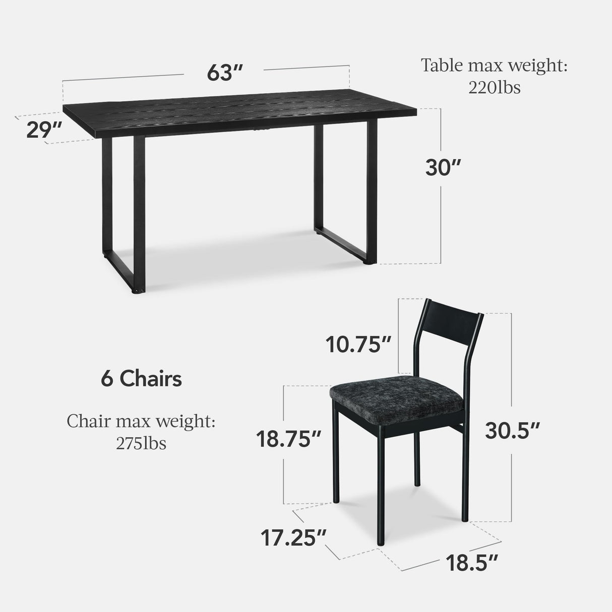 Best Choice Products 7-Piece Modern Dining Room Set, Kitchen Table Set, Dining Table w/ 6 Chairs, Upholstered Cushions, Solid Metal Frame, Curved Backrest - Black/Black Best Choice Products