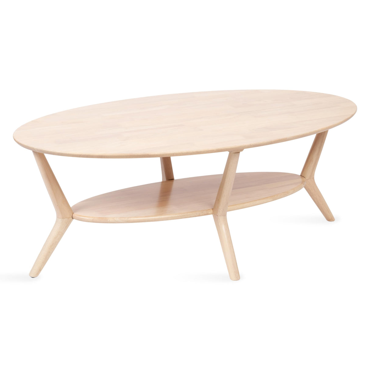 Kate and Laurel Nylah Oval Wooden Coffee Table; 48 x 26 x 18; Light Natural; Transitional Tiered Living Room Table with Solid Wood Construction and Sculptured Dowel Legs Kate and Laurel