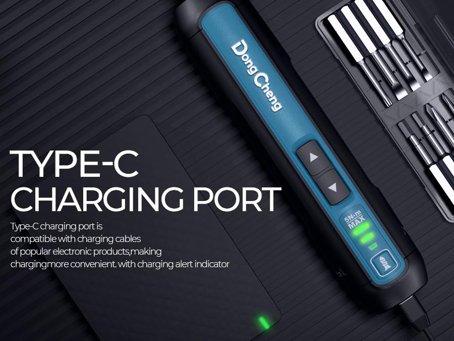 DongCheng 4V Cordless Electric Screwdriver, 2000mAh Battery Powered Rechargeable Screwdriver with 3 Torque Setting Up to 5N.m, 300RPM, Dual LED Lights, 8pcs 2-Inch Magnetic Screw Bits for Home DIY Dong Cheng