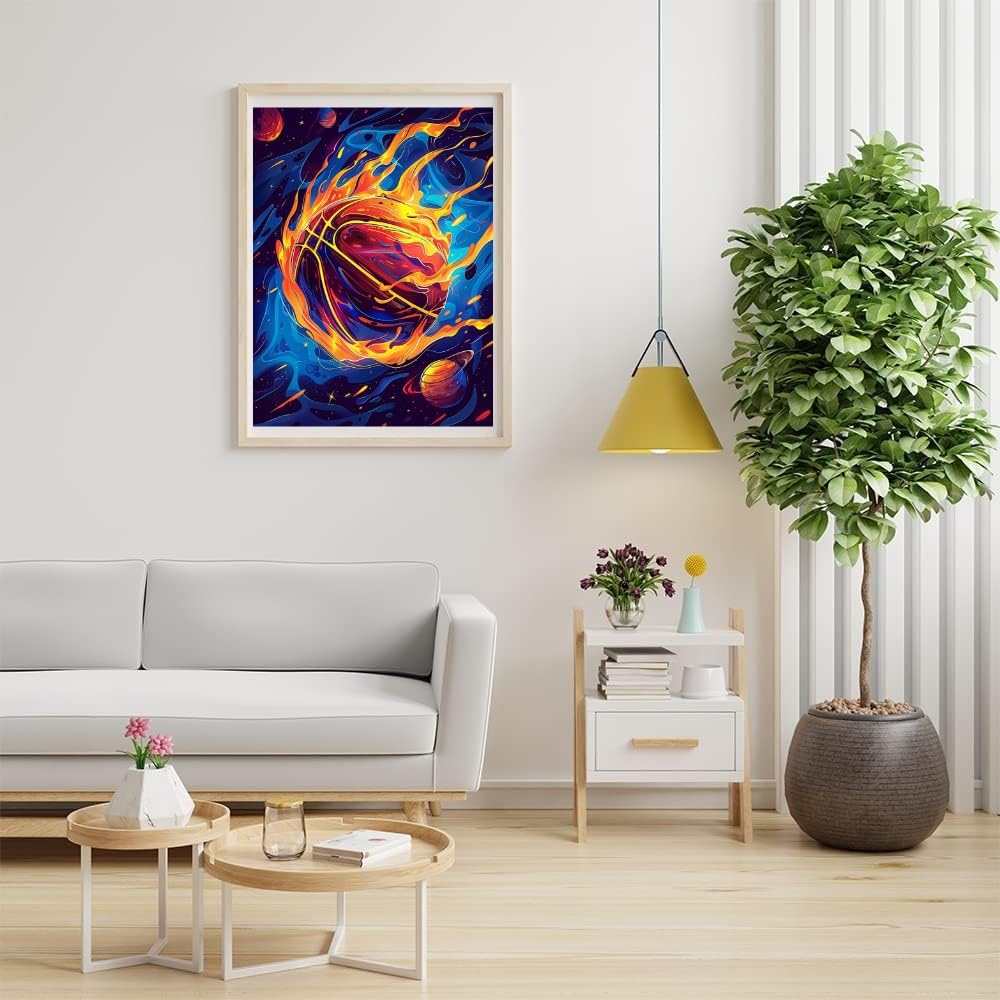 LXTONG Sport Basketball Diamond Painting Set, Flame Basketball Diamond Painting for Adult, Ball Diamond Arts and Crafts Wall Decor for Ball Enthusiasts (16 X 12 Inches) LXTONG