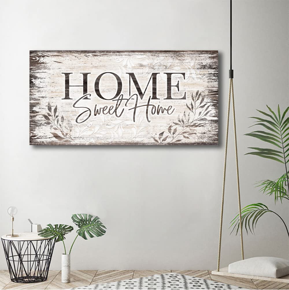 Home Sweet Home Wall Art Sign Large Dark Brown Farmhouse Wall Sign for Living Room Decoration Wooden Board Design Canvas Prints Modern Rustic Artwork Leaf Pictures Wall Decor 20" x 40" arteWOODS