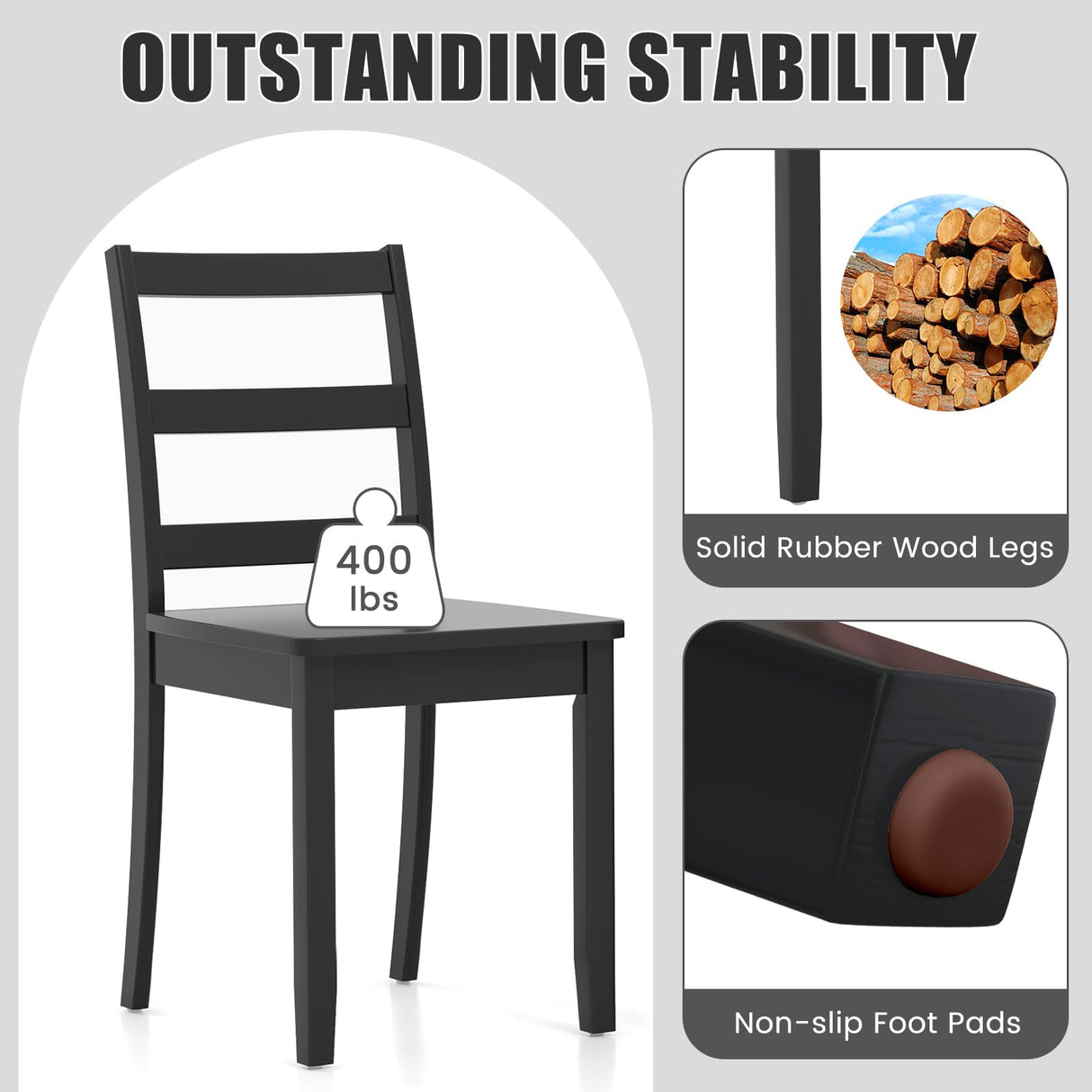 GOFLAME Dining Chairs Set of 2, Ladder Back Side Chairs with Solid Rubber Wood Legs & Non-Slip Food Pads, 2-Pack Space-Saving Armless Dining Chairs GOFLAME