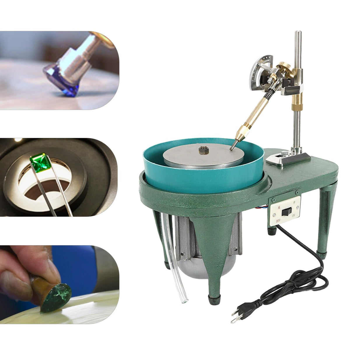 Gem Faceting Machine 180W Jade Grinding Polishing Machine 2800RPM Rock Polisher Jewel Angle Polisher with Faceted Manipulator for Jewelry Polisher with 6 Inch Polishing Disc (Green) DDYOOK
