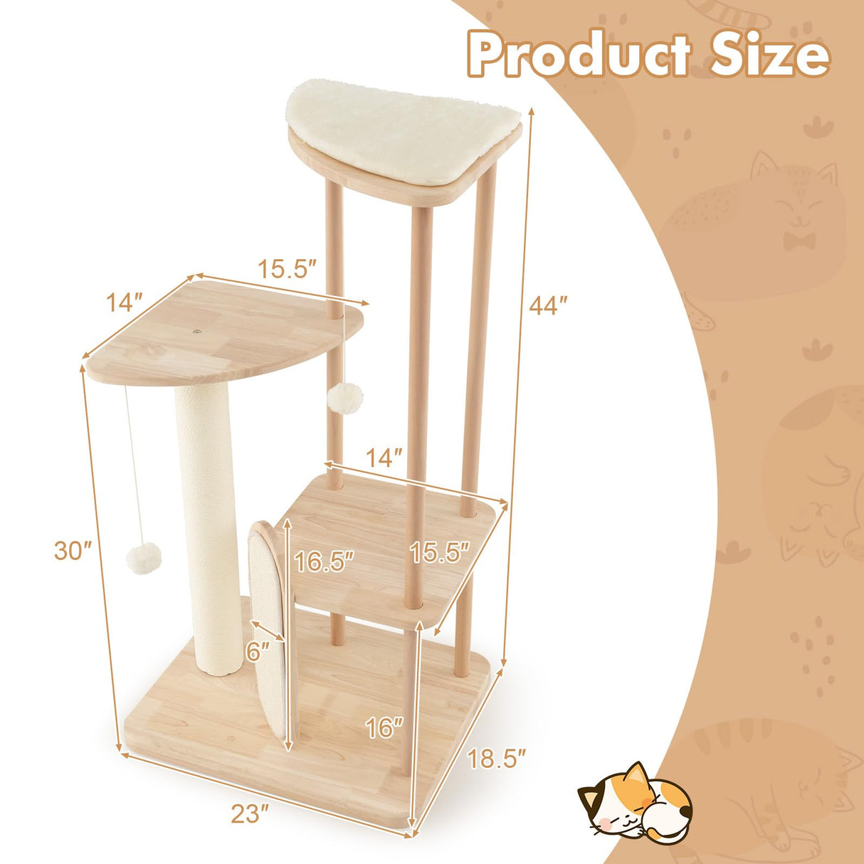 Tangkula Wood Cat Tree for Indoor Cats, Multi-Level Modern Cat Tower with Sisal Scratching Board & Post, Padded Perch, Platform, Hanging Toy, Minimalist Kitten Activity Center for Small & Medium Cats Tangkula