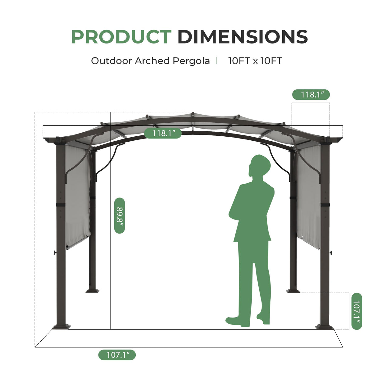 LUXIJOY 10 x10 Arched Outdoor Pergola Patio Metal Pergola for Deck, Outdoor Retractable Pergola with Canopy and Hardware, Small Aluminum Pergola with Canopy Fixed in Various Positions (Grey) LUXIJOY