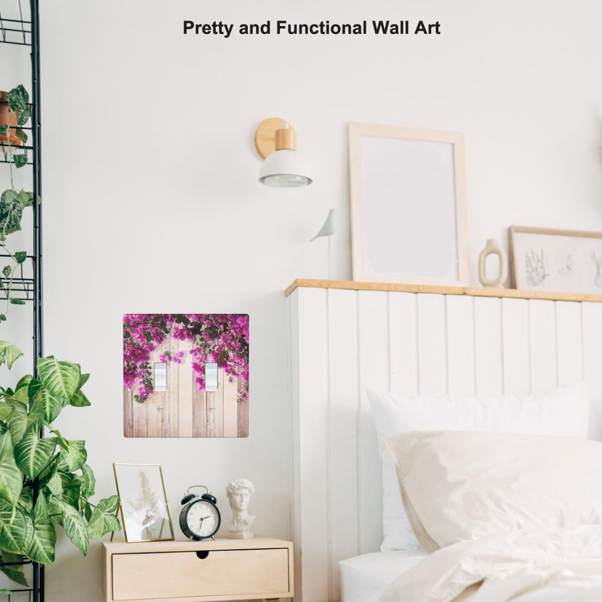 Pznen Rustic Farmhouse 2-Gang Wall Plate Double Toggle Switch Covers Farm Purple Lilac Floral Flowers on Country Wooden Light Switch Covers for Bedroom Bathroom Pznen