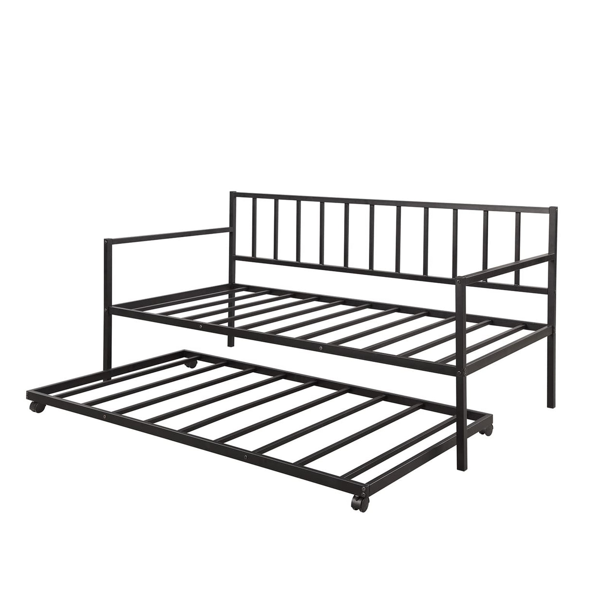 Metal Daybed with Trundle, Twin Size Day Bed Frame with Pullout Trundle, Heavy-Duty Daybed for Living Room Bedroom Kids Teens and Adults, Black Bellemave