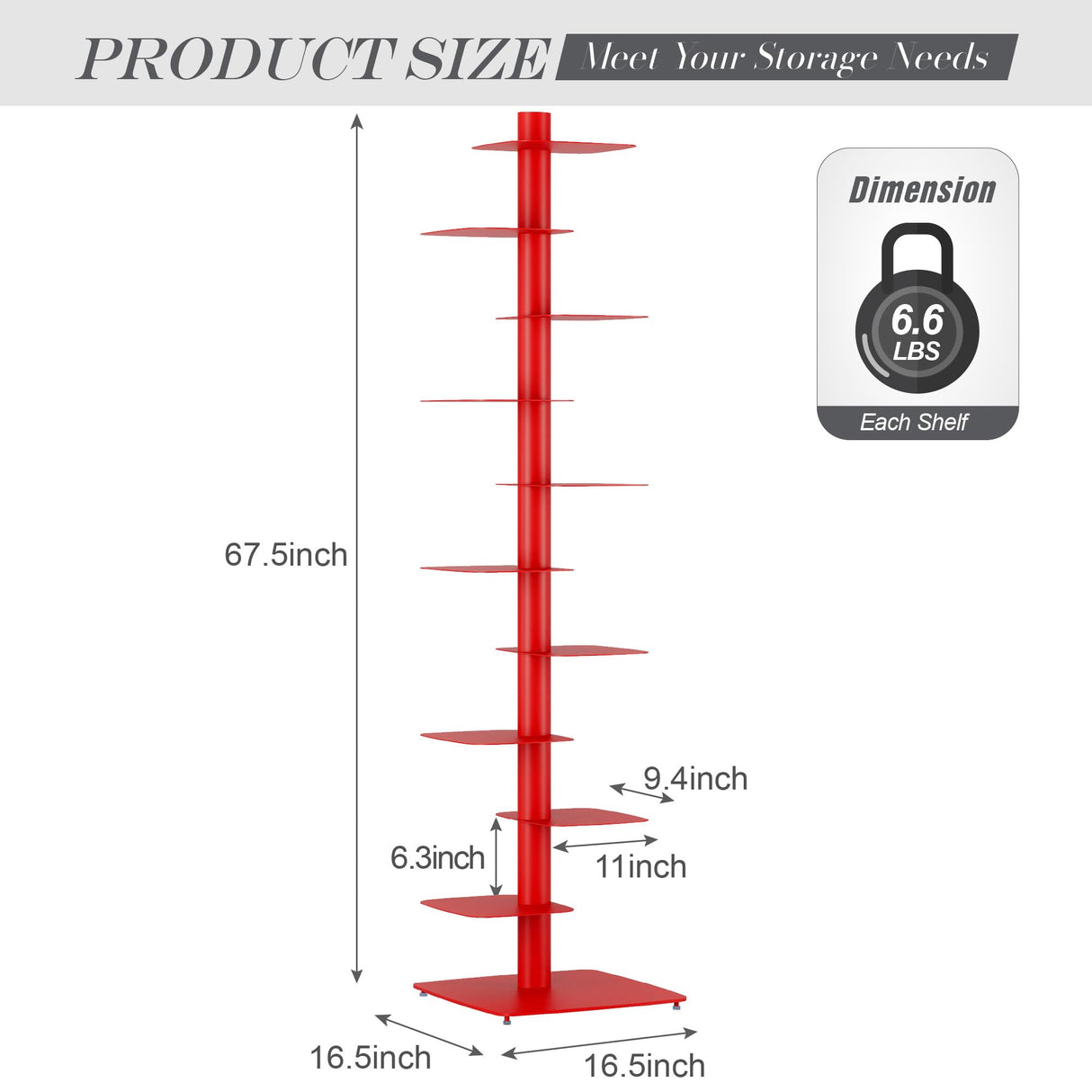 Suchtale Spine Bookshelf, Vertical Spine Book Tower, 11-Tier Metal Bookcase, Book Organizers Display Storage Rack for Study & Living Room, DIY Book Shelf for Decor, Red Suchtale