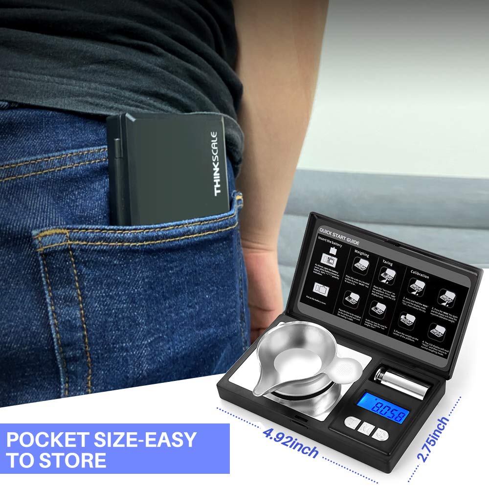 THINKSCALE Milligram Scale, 50g/0.001g Digital Jewelry Scale, Micro Gram Scale for Powder, Medicine, Gold, Gem, Reloading, Mg Scale 6 Units, Tare, Cal Weight Included THINKSCALE