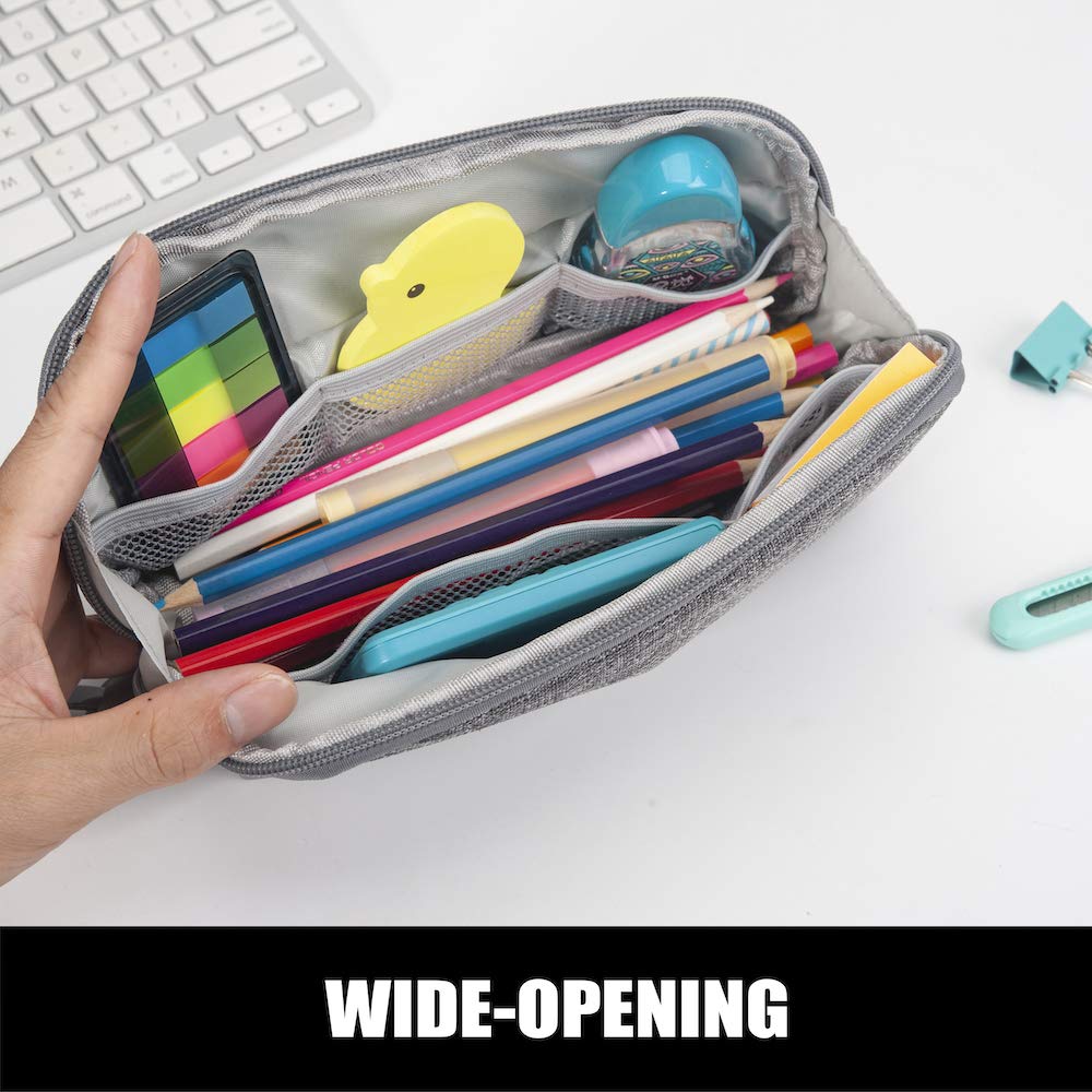 Sooez Wide-Opening Pencil Pen Case, Lightweight & Spacious Pencil Bag Pouch Box Organizer, Aesthetic Supply with Triangular Design for Adults, Grey Sooez