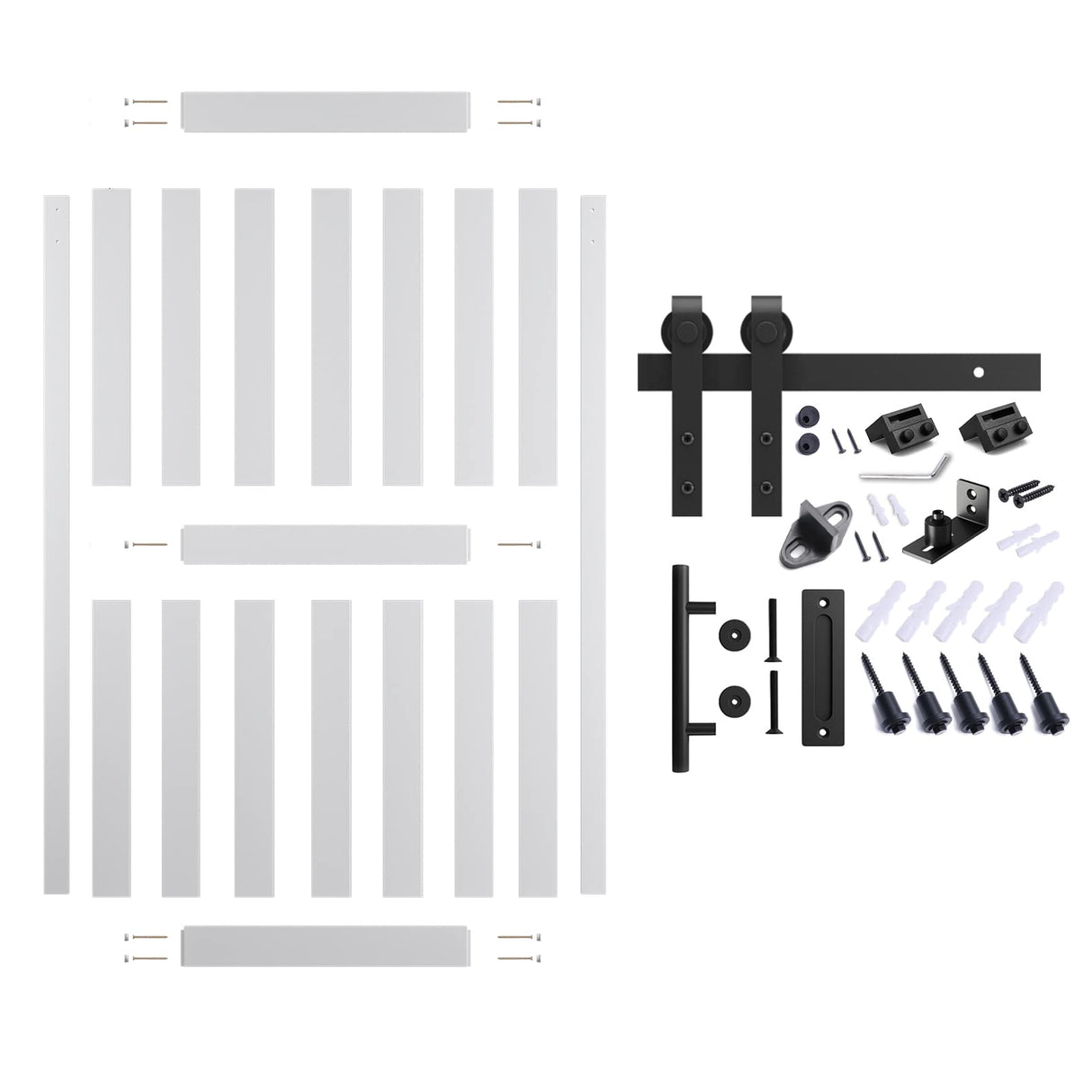 ALAMEDADT 40''x 80'' Sliding Barn Door with 7 Ft Barn Door Hardware Kit& Handle& Floor Guides,Pre-Drilled Holes Easy Assembly - Include Installation Manual, Water-Proof PVC Surface, H-Frame, White ALAMEDADT