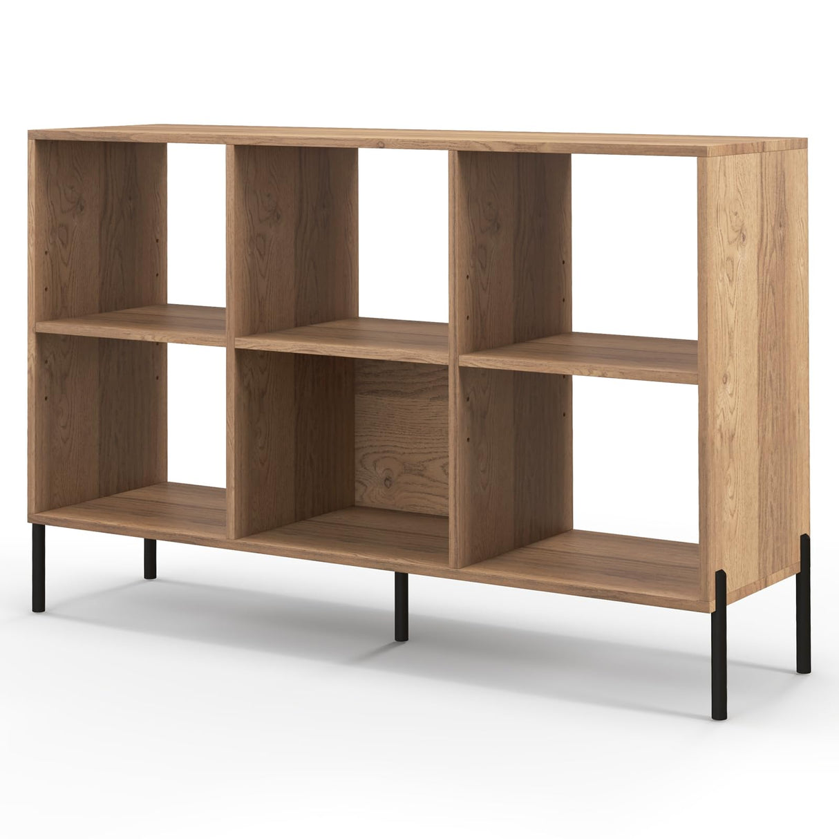 LOKO 6 Cube Bookcase, 3-Tier Floor Open Bookshelf with 5 Metal Legs, Cube Storage Organizer with Adjustable Shelves, Modern Display Shelving for Living Room, Study, Bedroom, Office (Natural) LOKO