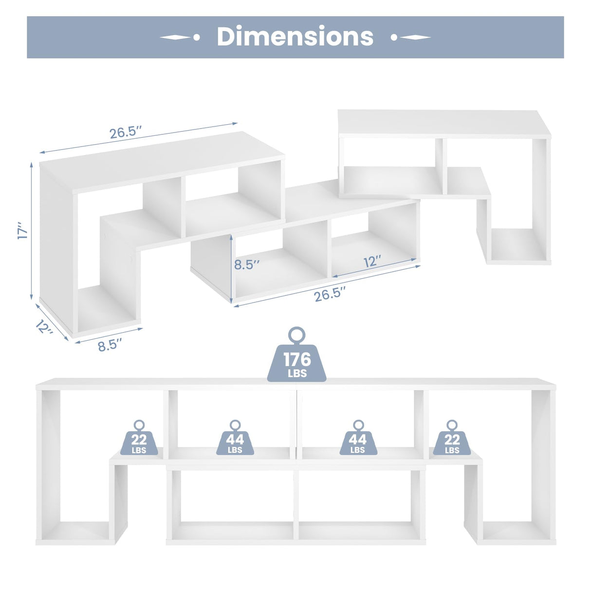 KOTEK TV Stand for 50 55 60 65 Inch TV, 3 Pieces Free Combination Bookshelf Organizer, TV Console Table with Open Storage Shelves, Modern Entertainment Center for Living Room, Bedroom KOTEK