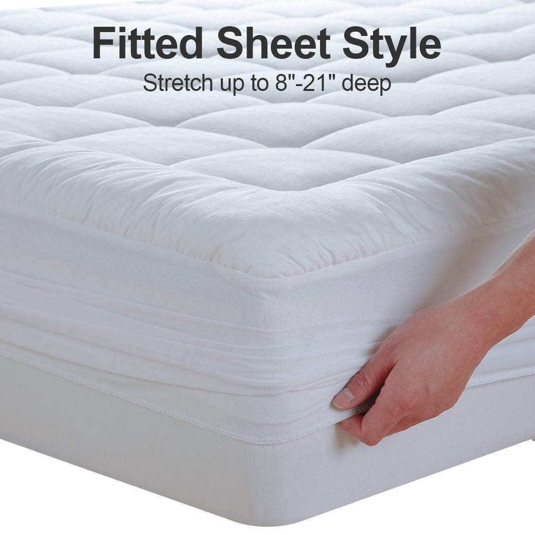 EASELAND California King Mattress Pad Pillow Top Mattress Cover Quilted Fitted Mattress Protector Long Cotton Top 8-21" Deep Pocket Cooling Mattress Topper (72x84 Inches, White) EASELAND