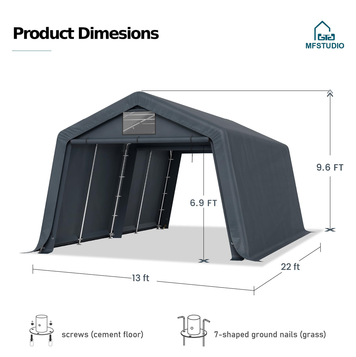 MFSTUDIO Outdoor Carport 13x22 ft, Portable Storage Sheds Shelter Garages Heavy Duty Canopy with Rolled up Zipper Doors, Outside Utility Shed Garage Tent for Boat,Patio Furniture and Tools MFSTUDIO