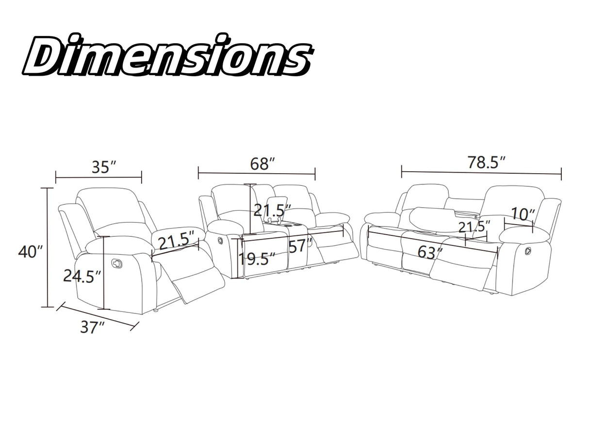 FONTOI Leather Recliner Sofa Couch, 3-Seater Home Theater Seating Reclining Sofa, Power Reclining Couch with Cup Holders & Drop Down Table for Living Room Furniture Sets, Black FONTOI