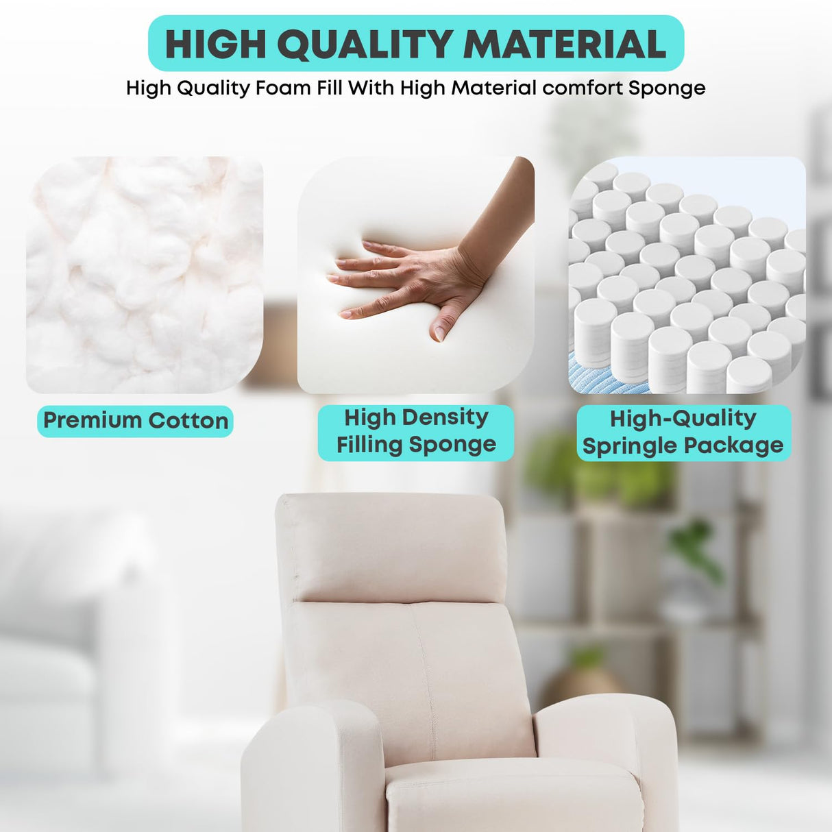 FDW Recliner Chair Home Theater Seating Reclining Sofa Push Back Recliner with Lumbar Support and Fabric Padded Seat Backrest for Living Room (Fabric Beige) FDW