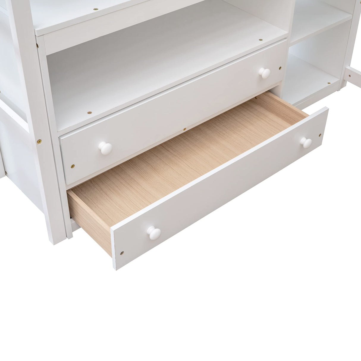 Harper & Bright Designs White Full Size Loft Bed with Desk, Shelves and Two Drawers for Kids and Teens Harper & Bright Designs