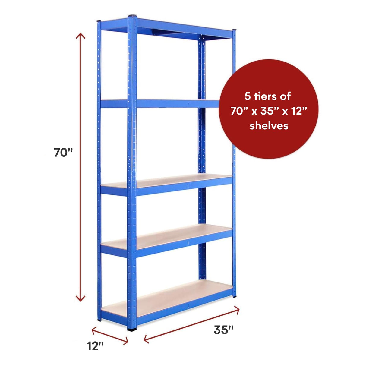 Garage Shelving Units - 71" H x 35" L x 12" W - Heavy Duty Racking - Shelves for Storage -1 Bay - Blue - 5 Tier - 2000LB Capacity (400LB Per Shelf) - Workshop, Shed, Office - 5 Year Warranty G-Rack