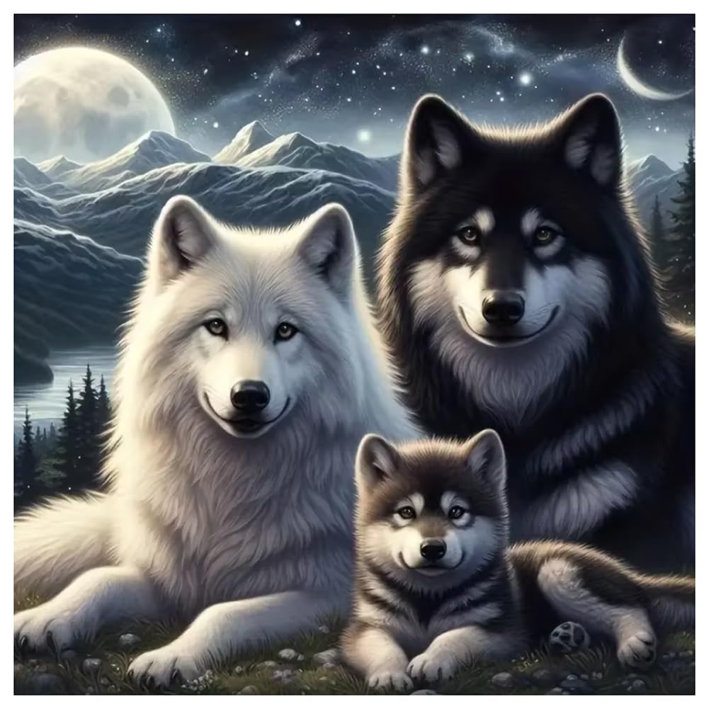 Sanjee Wolfs Diamond Art Painting Kits for Adults, Diamond Art Kits for Beginner, 5D DIY Round Full Drill Gem Art Crafts for Home Wall Decor Gift, 12x12inch Sanjee