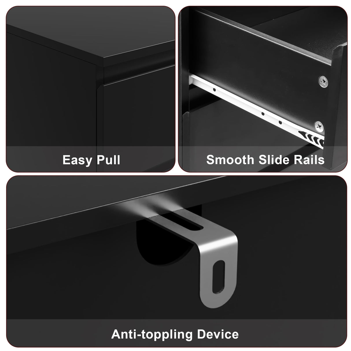 FOTOSOK Black Dresser, 6 Drawer Dresser, Modern Tall Black Storage Chest of Drawers Wood Dresser with Metal Sliding Rail, Handleless Drawer Cabinet for Home & Office FOTOSOK