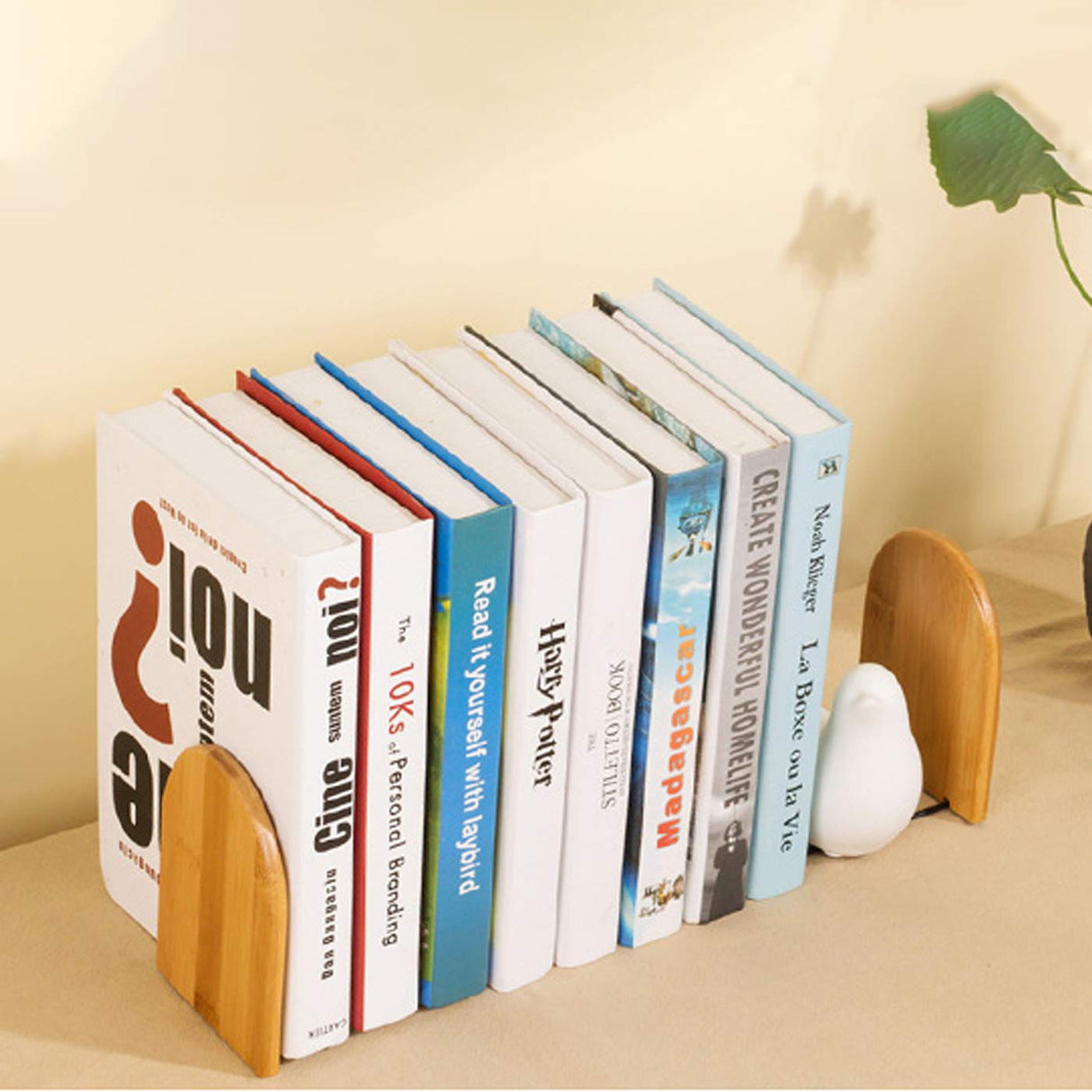 2 Pcs Natural Bamboo Bookend Large Capacity Office Book Ends Anti Slip Book Stand Holder Bookshelf Ends for Home Office Library School Study Decoration n\c