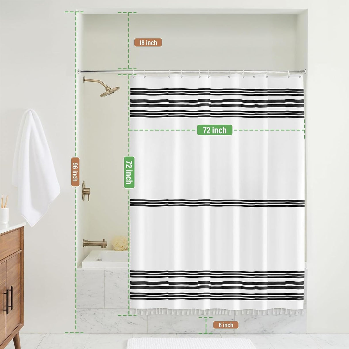 Seasonwood Black and White Shower Curtain with Tassels,Farmhouse Fabric for Bathroom,Heavy Weighted, 72 x 72 Seasonwood