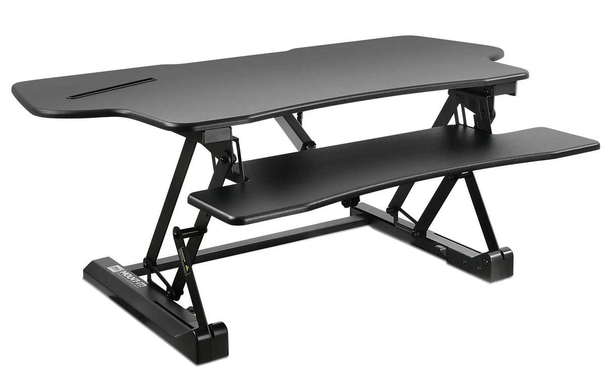 Mount-It! Adjustable Height Standing Desk Converter, Extra Large 48” Wide Tabletop for Dual Monitors, Stand Up Desk Riser to 19.25" Tall - Electric Raising Desk Convertor in Black Mount-It!